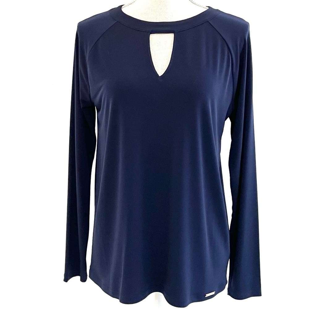MICHAEL Michael Kors Long Sleeve Navy Top With Keyhole Neckline NWT